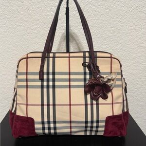 Burberry Tote Bag with Burgundy Suede Accents